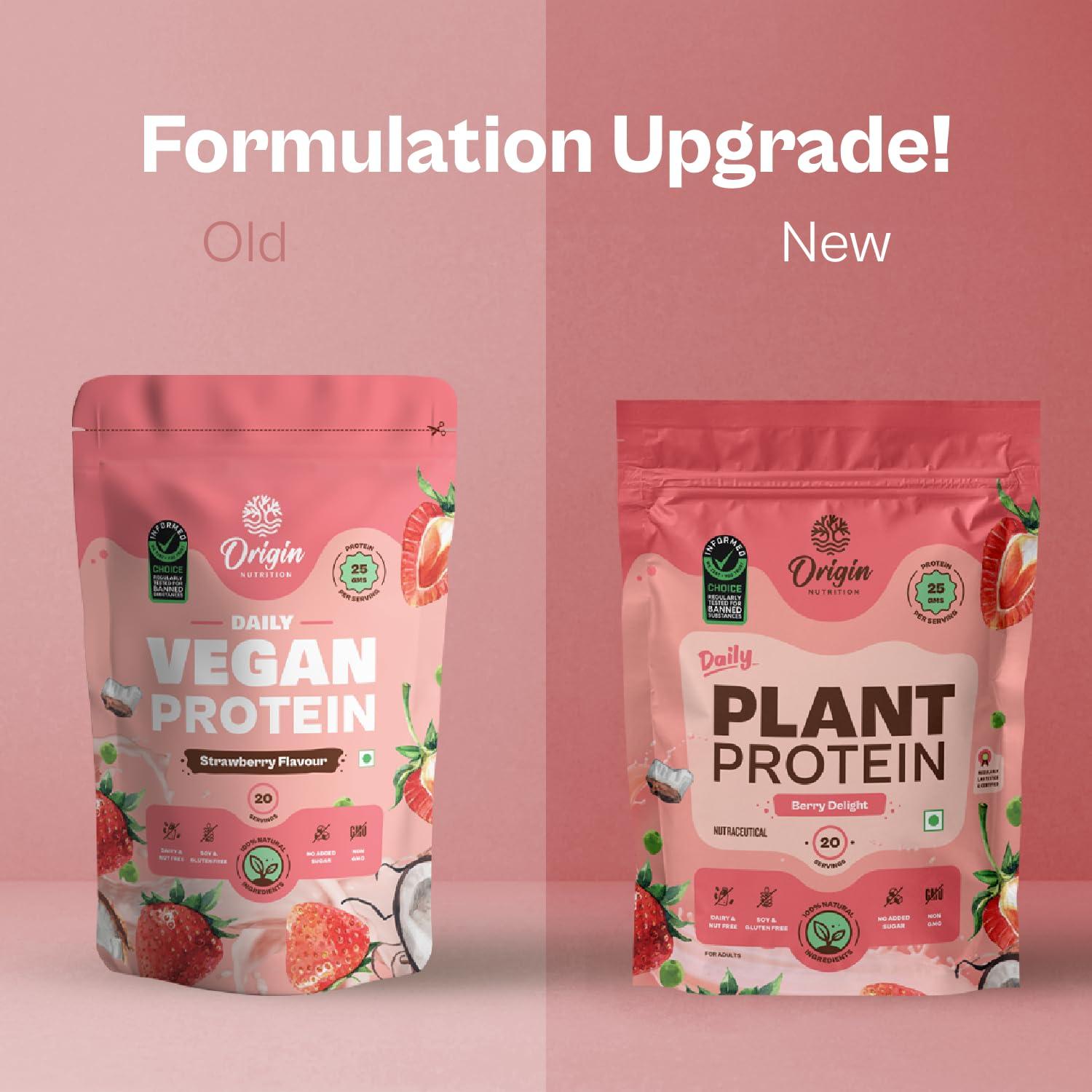 ORIGIN NUTRITION Origin Nutrition 100% Natural Vegan Protein Powder (European Pea Protein Isolate & Pumpkin Seed Protein) Easy to Digest Strawberry Flavour with 25g Plant Based Protein,830g
