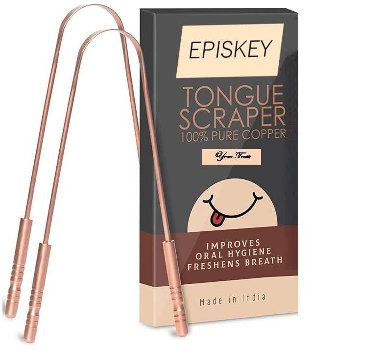 Episkey EPISKEY Ayurveda Copper Tongue Scraper Cleaner | Perfect Surgical Tongue Scraper | Best Remedy for Bad Breath | Maintains Oral Hygiene | Thick Safe Blunt Edges | Comfortable Grip(PACK OF 2)