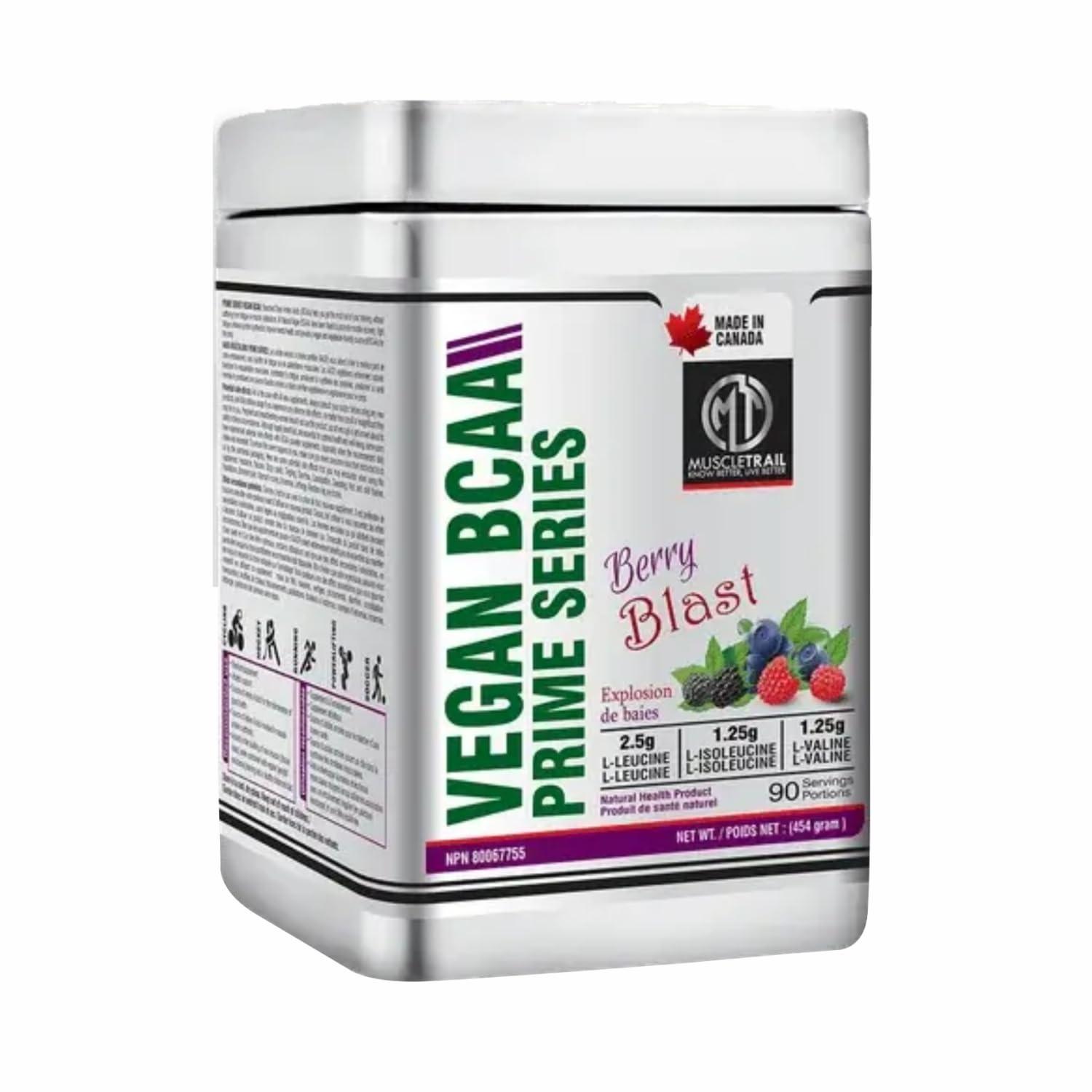 MuscleTrail MUSCLETRAIL Vegan BCAA Prime Series, 90 Serving (Imported, Made In Canada)|Berry Blast| 2.5g L-Leucine, 1.25g L-Isoleucine & 1.25g L-Valine (Berry Blast )