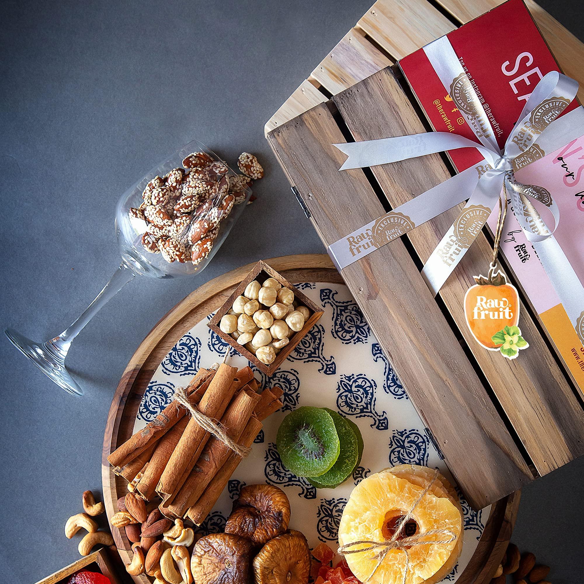 HYPERFOODS HyperFoods RawFruit Dry Fruit Gift Pack Tropical Fruits Wooden Gift Hamper| Dried Fruit Berries Nuts Dry Fruit Combo Pack | Wedding Shadi Marrige Newly Married Happily Gift Hampers for Him/Her