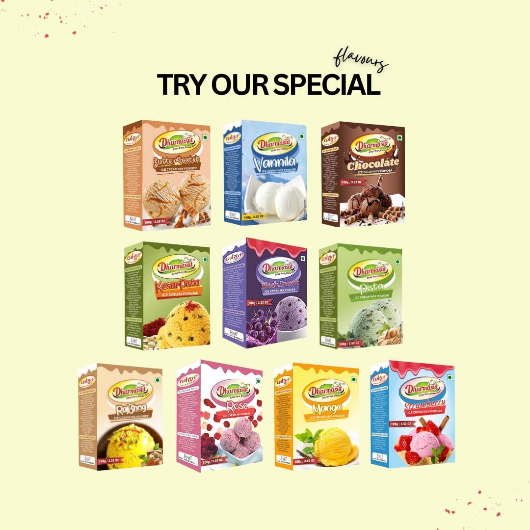 Dharmasut 2 Vanilla + 2 Rose Instant Ice Cream Mix Powder | Combo of 4 | 400gm