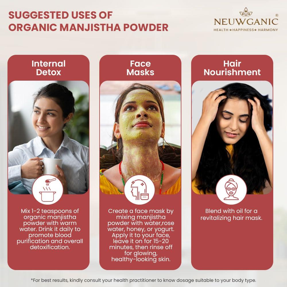 Neuwganic Neuwganic - Organic Manjistha Powder - Indian Madder - Manjistha Powder for Skin Whitening - 100 gm