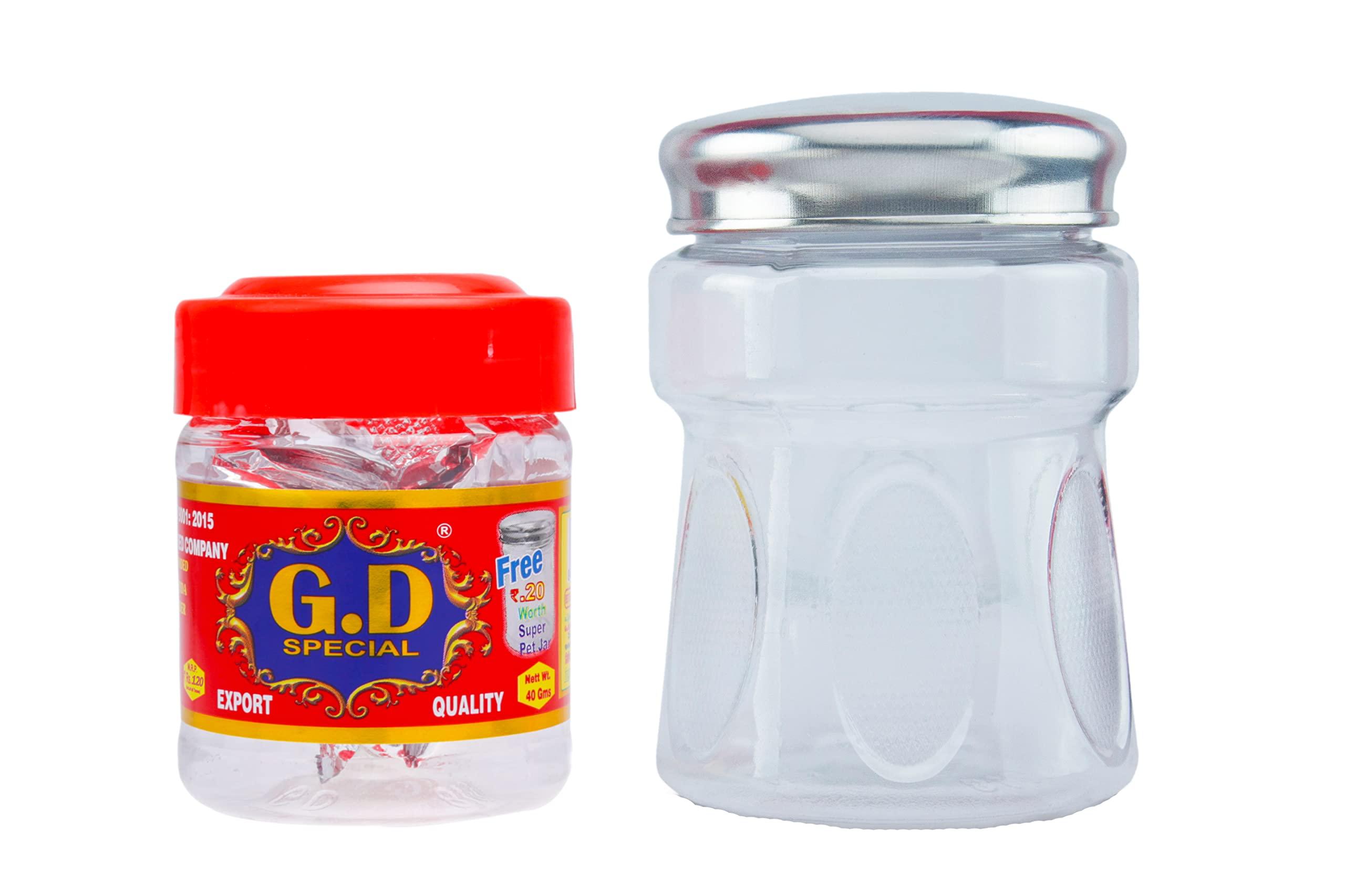 G.D G.D Special Compounded Asafoetida Powder 40 Gms with Free Super Stainless Steel Lid Designer Pet Jar.
