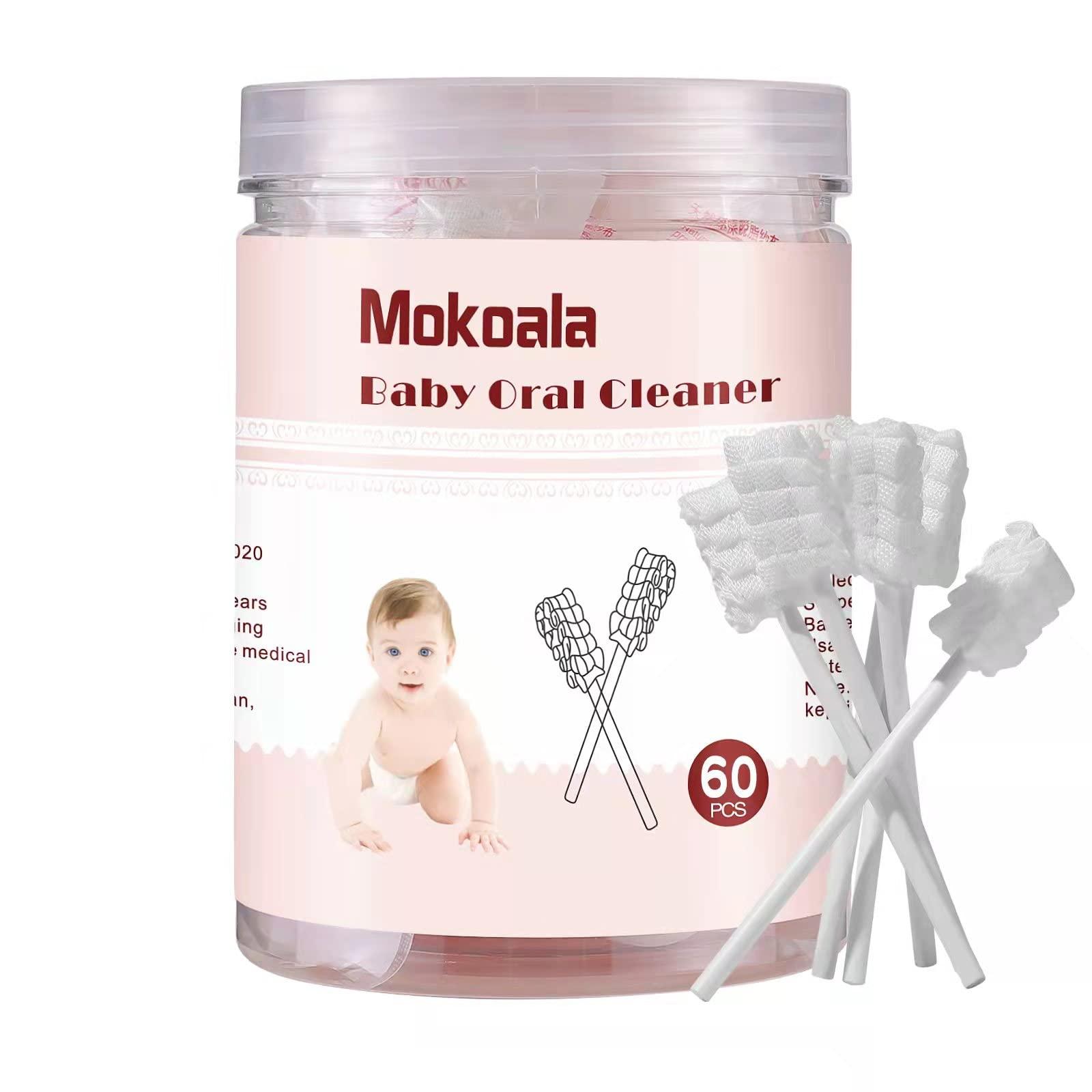 Mokoala Baby Tongue Cleaner, Infant Oral Cleaner, 60pcs Disposable Baby Gums Cleaner, Soft Gauze Toohthbrush Newborn Oral Cleaning Stick Dental Care for 0-36 Month Baby