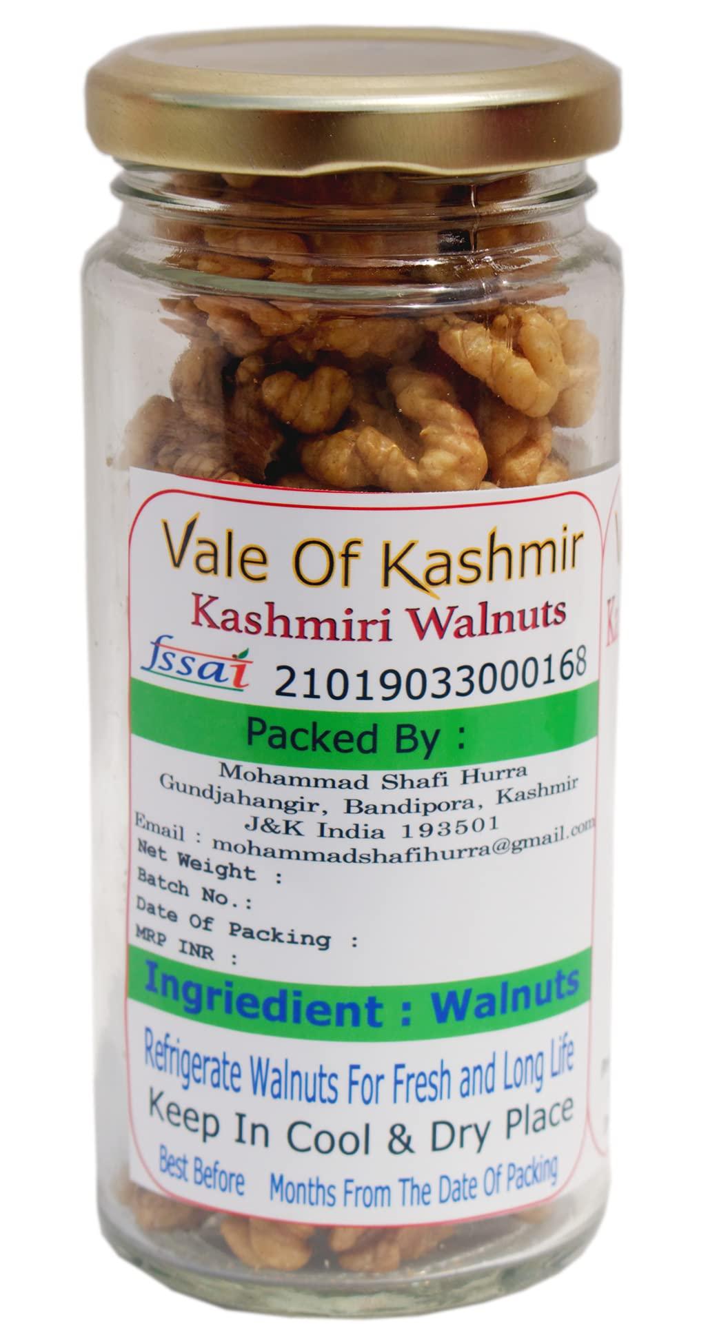 Vale Of Kashmir Vale Of Kashmir Kashmiri Walnut Kernels & Kashmiri Mamra Almonds in Glass Bottle 1kg , Pack of 10 Kashmiri Akhrot Bdam Giri 500gm Each