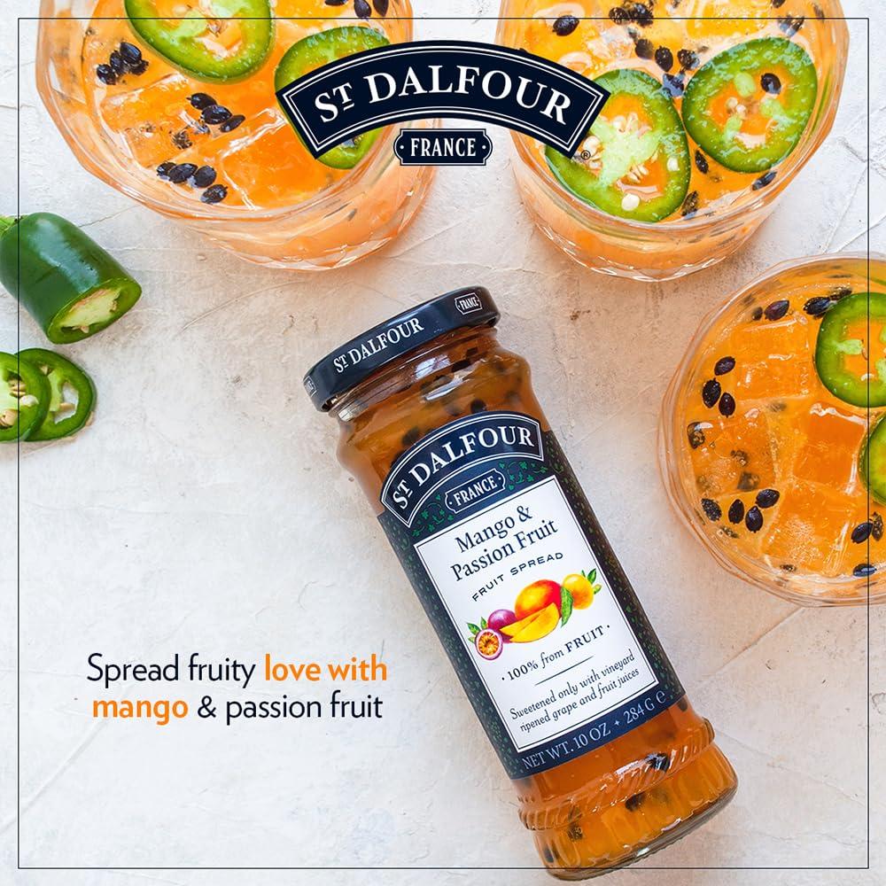 St DALFOUR ST. DALFOUR Mango & Passion Fruit Fruit Spread 284 G | No Added Sugar | 100% From Fruit | No Added Preservatives, Colours, Flavors Or Sweeteners | No Corn Syrup | Traditional French Recipe
