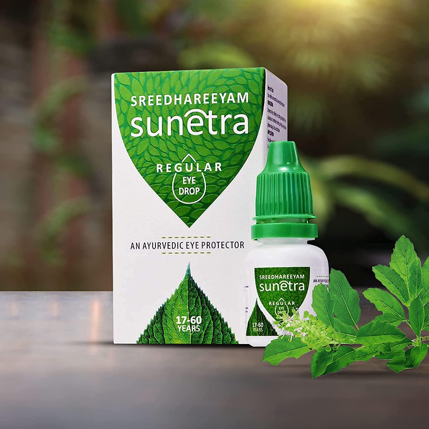 Sreedhareeyam Ayurveda Sreedhareeyam Ayurveda Sunetra Regular Herbal Eyedrops (17-60 Yrs Age), Cooling Daily-Use Eyedrops With Rosewater, Holy Basil Leaves & Pure Honey, 100% Ayurvedic (Pack Of 5)