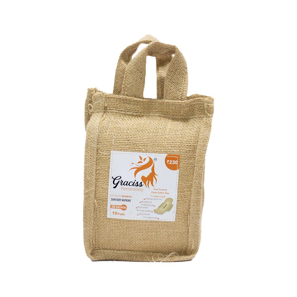 Graciss ; Femininity Graciss 10 Pcs Bamboo 3XL(350MM) size Ultra-thin Sanitary Pads for Women | sanitary napkins| Rash & Odour free| With premium cotton top and Bamboo strip With disposable wrap