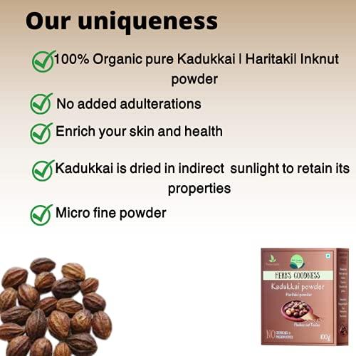 Herb's Goodness Herbs Goodness Organic & Pure Edible Kadukkai (Haritaki Powder) Seedless  Inknut Powder| Harde Powder | 100 g
