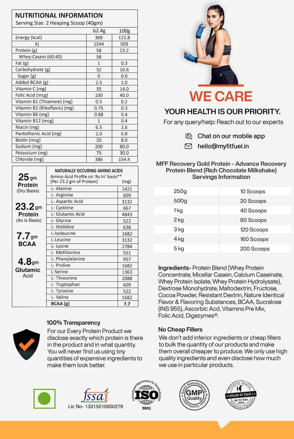 MyFitFuel MyFitFuel MFF Recovery Gold Protein- 1 Kg (2.2 lbs) Rich Chocolate Milkshake