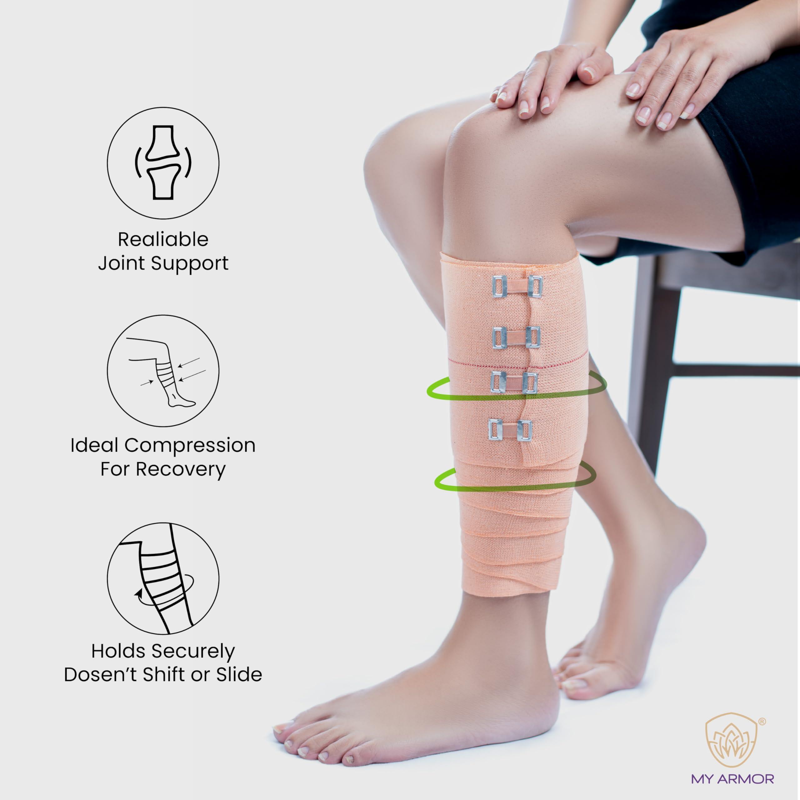 MY ARMOR MY ARMOR Cotton Crepe Bandage for Ankle, Legs, Knee, 8cm X 4mt, Pain Relief Garam Patti for Hand, Wrist, Knee, Thigh etc. for Injury & Muscle Compression, with 2 Extra Clips, Pack of 1