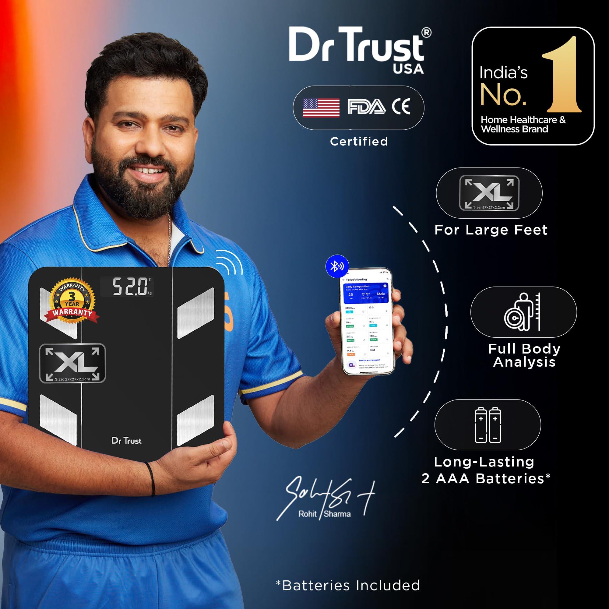 Dr Trust Dr Trust USA Hercules Smart Body Fat Scale & Composition Measurement Device-525, BMI, Personal Weighing Machine Monitor Body Weight & Age, Syncs With Fitness App (Black)