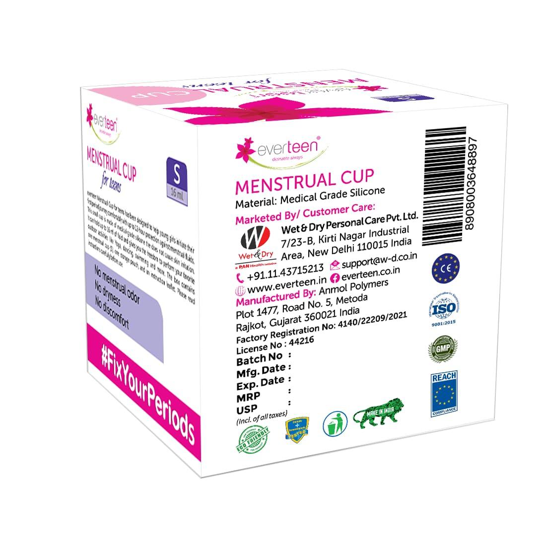 Everteen Everteen Small Menstrual Cup For Periods|Odor-Free, Rash-Free, No Leakage|12-Hour Protection|Up To 10 Years|Medical-Grade Silicone|Free Pouch|Sanitary Cup For Feminine Hygiene- 1 Count