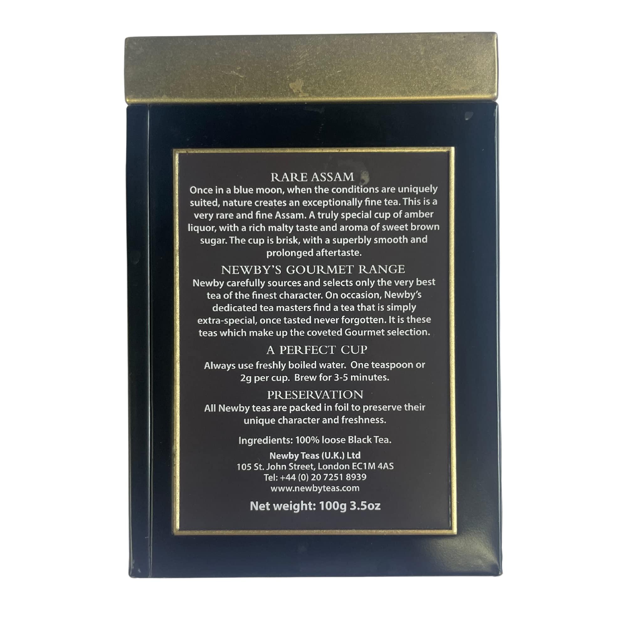Newby Newby Rare Assam Loose Leaf Black Tea, 100 Grams Caddy Box, Harvested During Second Flush Having Malty Taste and Sweet Aroma of Brown Sugar Best Buy for Tea Lovers