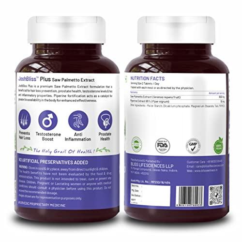 Bliss Welness Bliss Welness Saw Palmetto Extract 800 MG | Hair Growth Prostate Health Support Urinary Tract Function Prevent Hair Fall Ayurvedic DHT Blocker Health Supplement - 60 Vegetarian Tablets
