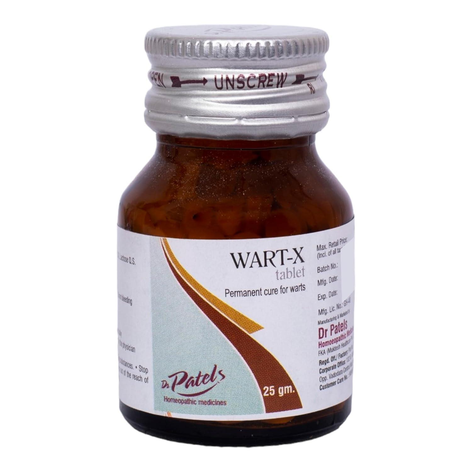 DR PATELS HOMEOPATHIC MEDICINES DR PATELS HOMEOPATHIC MEDICINES Wart-X Tablet - Permanent Cure For Warts | Removal Of All Types Of Warts, Corns, Callosities, And Contagious Molluscum- 25 Gm (Pack Of 1)
