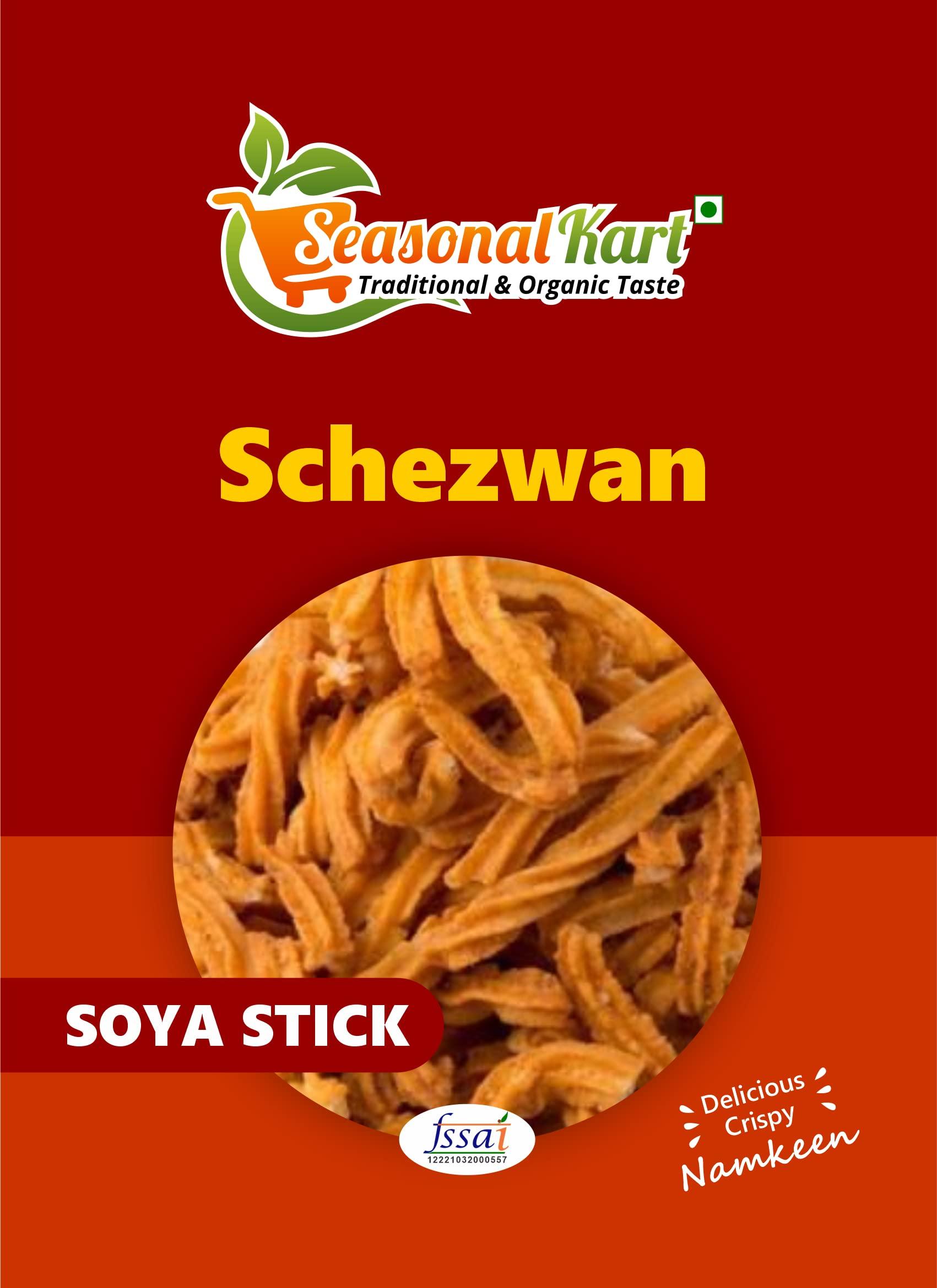 Seasonal Kart Seasonal Kart Schezwan Soya Soya Stick Namkeen Schezwan Soya Masala Flavour| Snacks Soya Sticks Schezwan Soya Flavour (400 Grams)