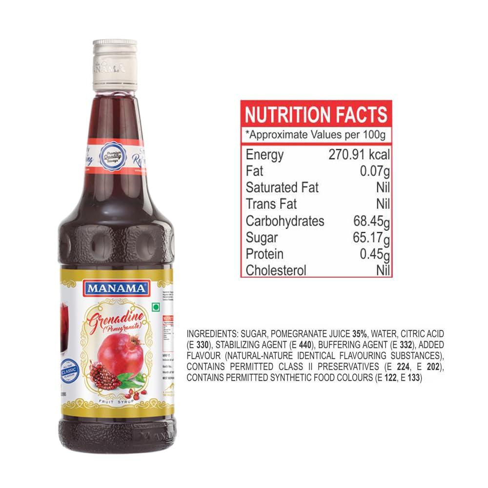 Manama Manama Grenadine Syrup and Strawberry Syrup, 750ML Each, Mixer for Mocktails, Cocktails, Drinks, Juices, Beverages, Pack of 2