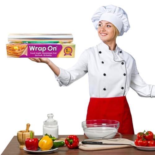 Wrap On Wrap On Aluminium foil 1kg roll Thick 18 Micron for Food Packing | foil Paper for Food wrap | Silver foil for Kitchen roll for roti | Parchment & Wrapping Paper (1kg net Heavy Duty foil)