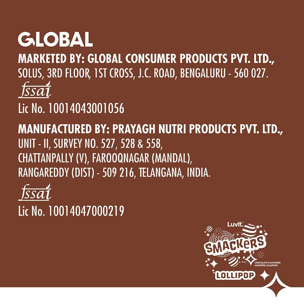 LuvIt. LuvIt Smackers Chocolate Flavoured Lollipops (Chocolate Butterscotch, Chocolate Vanilla, Chocolate Strawberry & Chocolate) | Pack of 1-480g Each