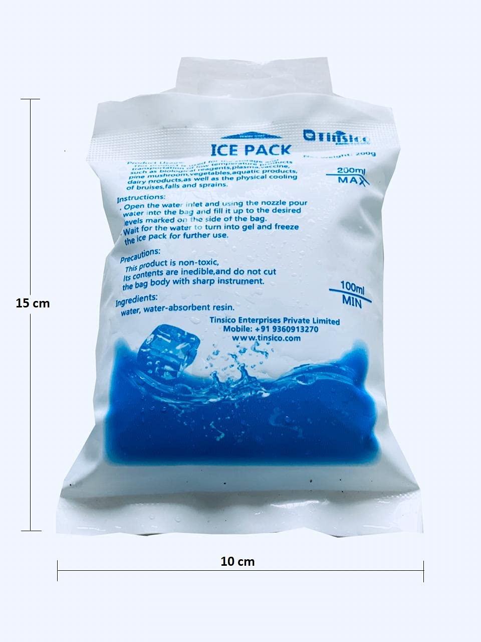 TINSICO TINSICO Ice Bag Water-Injection Ice Pack for Pain Relief and Ice Box (Pack of 2, 200 ML) Reusable Cold Pack for Food Medical Storage and Delivery