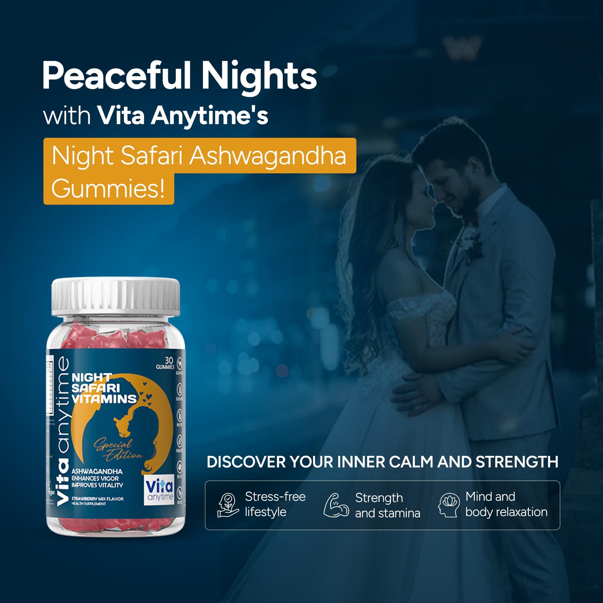 VITA ANYTIME Vita Anytime Ashwagandha Gummies For Men & Women | Relieves Stress & Anxiety | Promotes Mind & Body Relaxation| Strawberry Flavoured | 30 Gummies