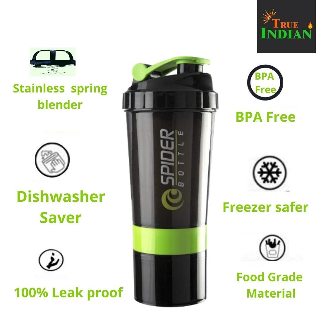 TRUE INDIAN TRUE INDIAN Combo Gym Shaker|100% Leakproof Guarantee Sipper Bottle Ideal for Protein Carry Bottle/Gym Shaker Bottle & Water Bottle for Gym|Gym Shaker (Pack of 2) (Green)
