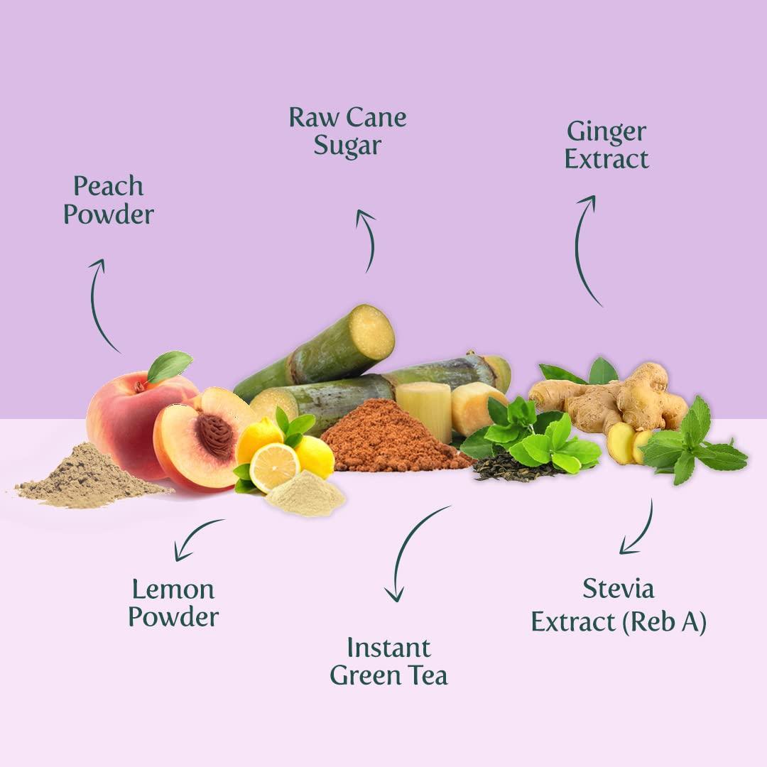 VAHDAM Peach Ginger Iced Tea Instant Premix (150g/5.29oz) 60 Servings | Lightly Sweetened Iced Tea | Fruity Peach & Zingy Ginger | Best for Mocktails & Cocktails | Packed in Tin Caddy | VAHDAM