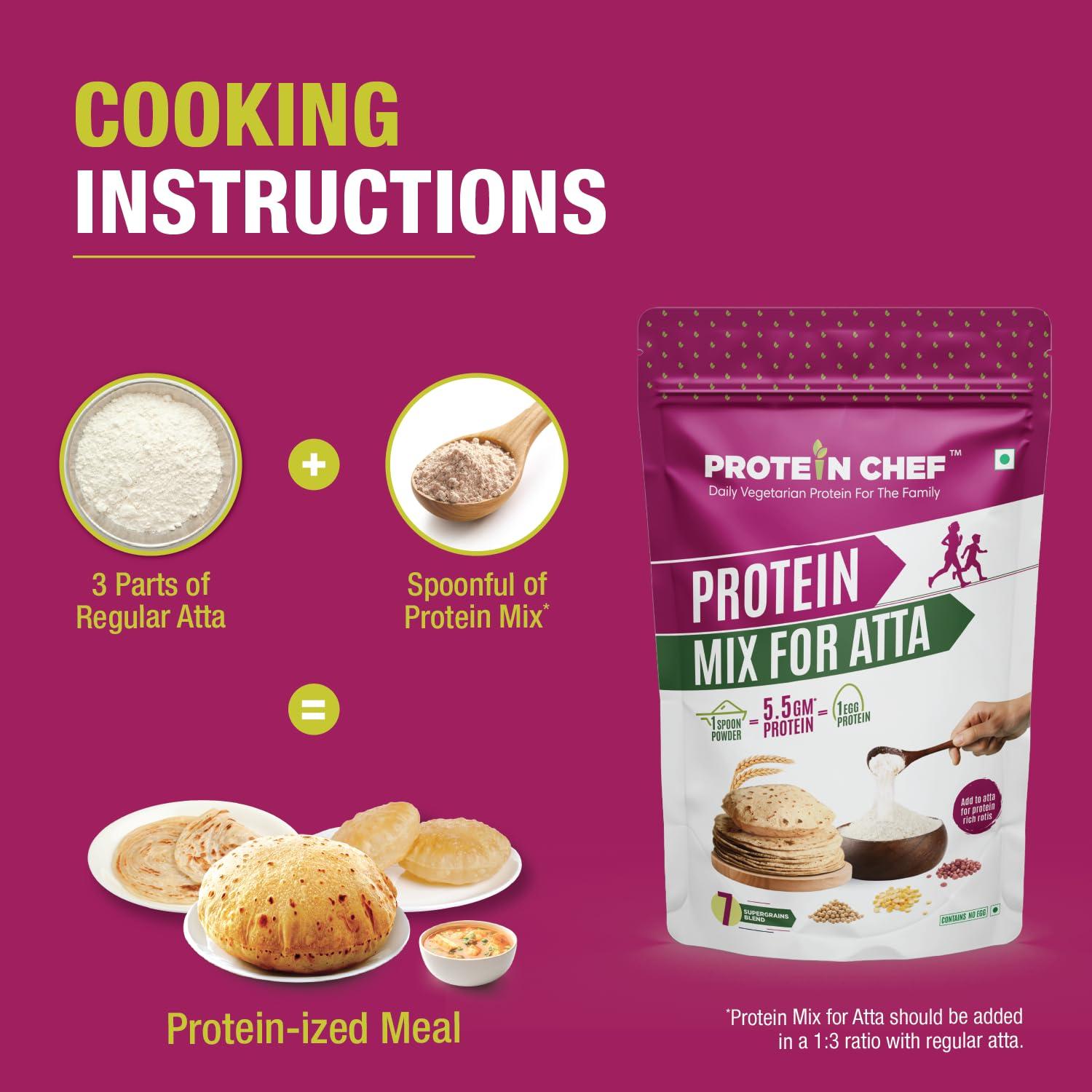 Protein Chef Protein Chef Protein Mix for Cooking (1 Kg) |Helps Meet Everyday Protein Need | Mix with Flour or Batter | Make High Protein Roti and Dosa | No Change in Taste or Flavor | Multigrain Atta Mix
