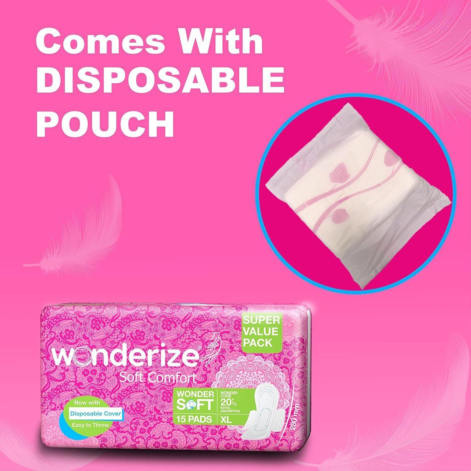 Wonderize Wonderize Soft Comfort Extra-Large Sanitary Napkin 80 Pads With Disposable Pouch Sanitary Pad - (Pack of 4)