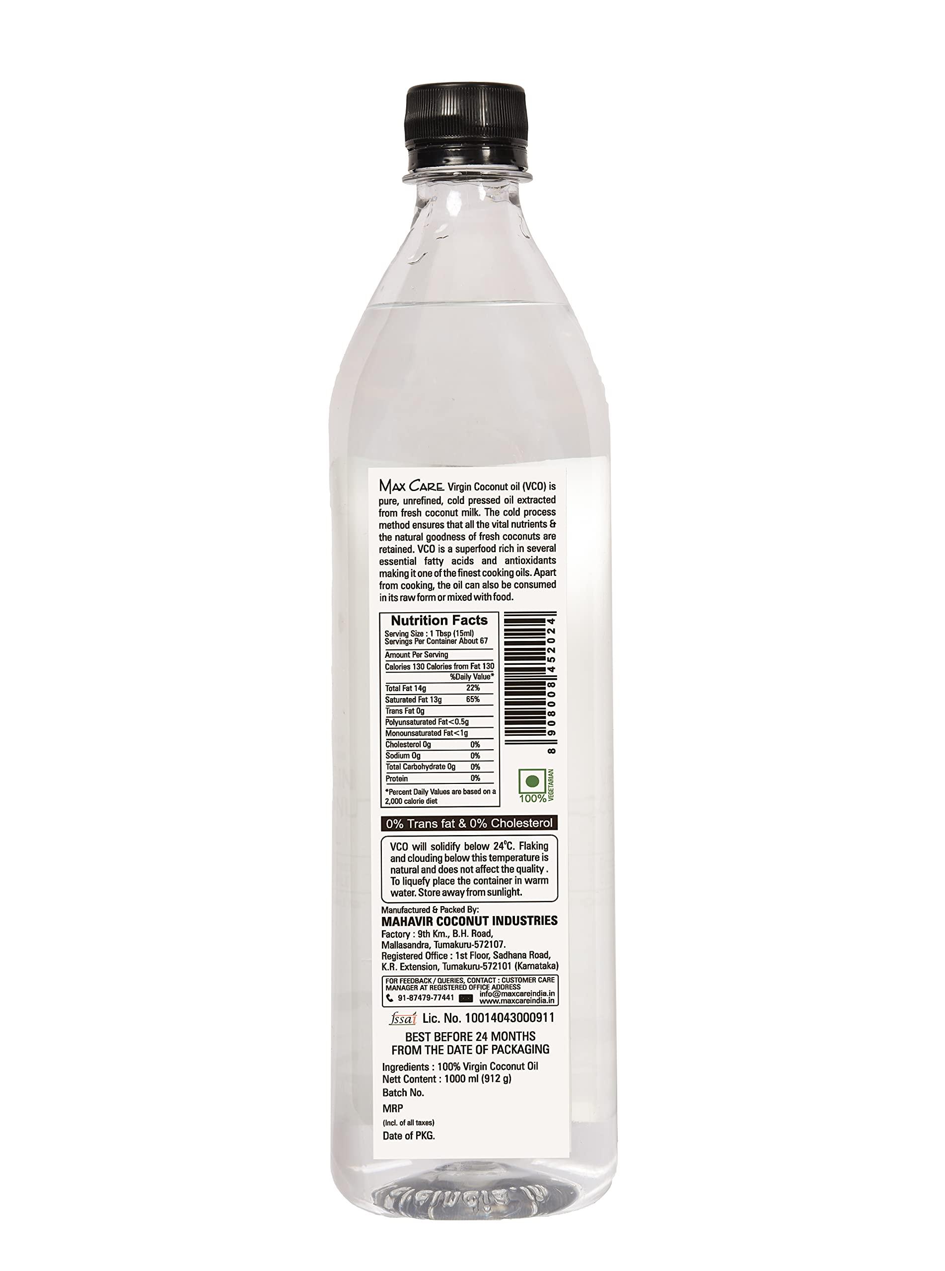 MAX CARE Maxcare Virgin Coconut Oil (Cold Pressed) 250ML + Maxcare Virgin Coconut Oil (Cold Pressed) 1000ML