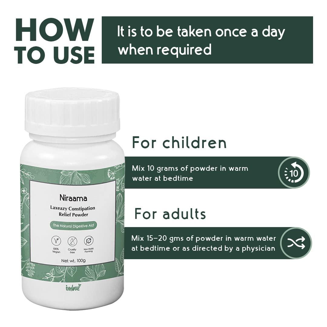 imbue IMBUE Niraama Laxeazy Constipation Relief Ayurvedic Powder For Constipation, Improves Digestion & Gut Health | Enriched With Isabgol Husk, Haritaki | Non Habit Forming Constipation Powder - 100g