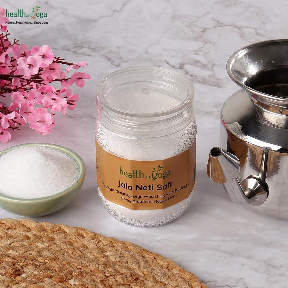 HEALTHANDYOGA HealthAndYoga Jala Neti Salt Jar (300 gms or 10 oz) - Non-Iodised, Pure Grade Sodium Chloride -Safe Hygienic Saline Solution for Yogic Nasal Wash Clears Blocked Mucus - Use with Neti Pots