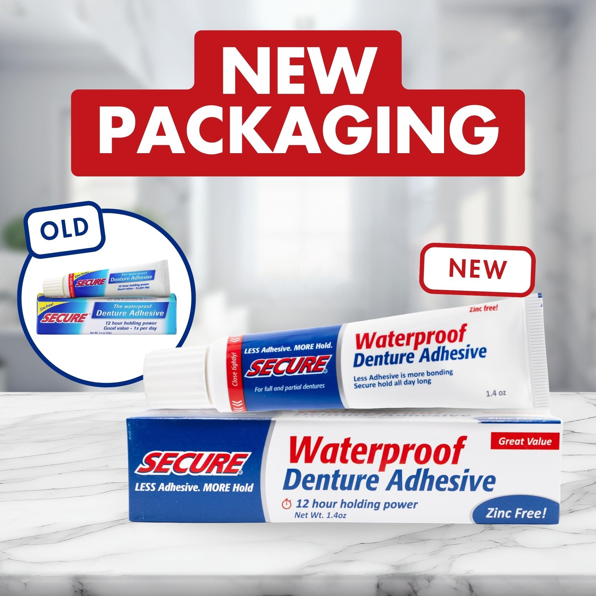 Secure Secure Denture Adhesive Waterproof Zinc Free 1.4 Oz. Formerly Secure Denture Bonding Cream 12 Hour Holding Power Size: 1.4 OZ