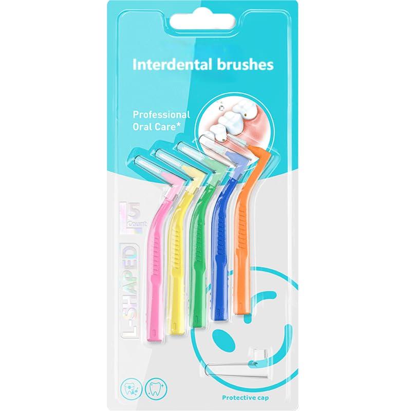 Inralimot Inralimot L-Shaped Interdental Brushes Braces Toothbrush Short Handle,5 Different Sizes Dental Floss Brush Angled Interdental Toothpick