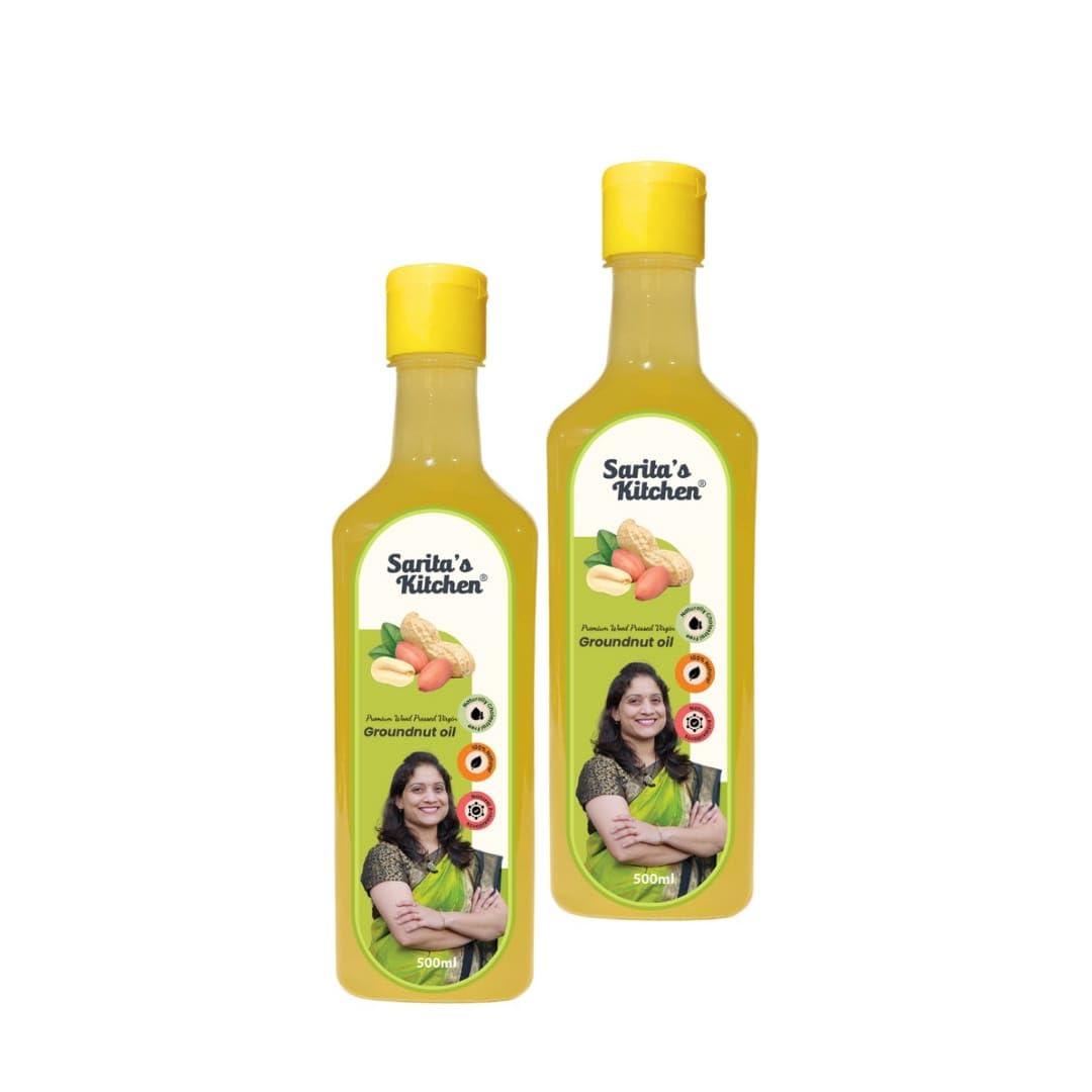Saritas Kitchen Saritas Kitchen cold pressed Groundnut Oil/Lakdi Ghana Shengdana Tel Pack Of 2 Each Pack 500 Ml