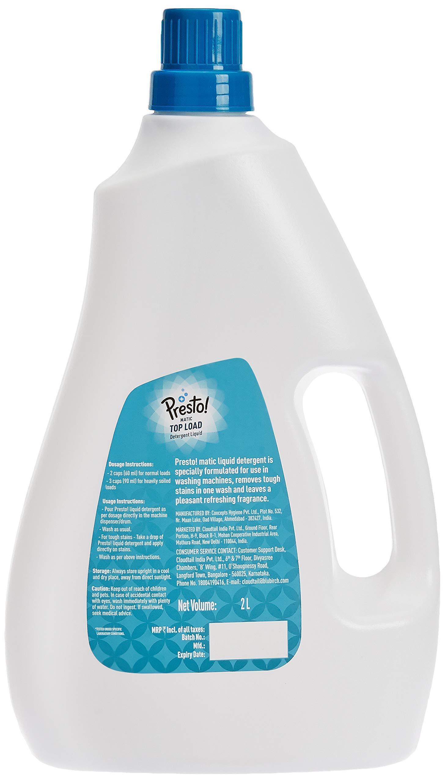 Presto! Amazon Brand - Presto! Matic Top Load Detergent Liquid - 2 L & Amazon Brand - Presto! Dish Wash Gel - 2 Litre (Lime)