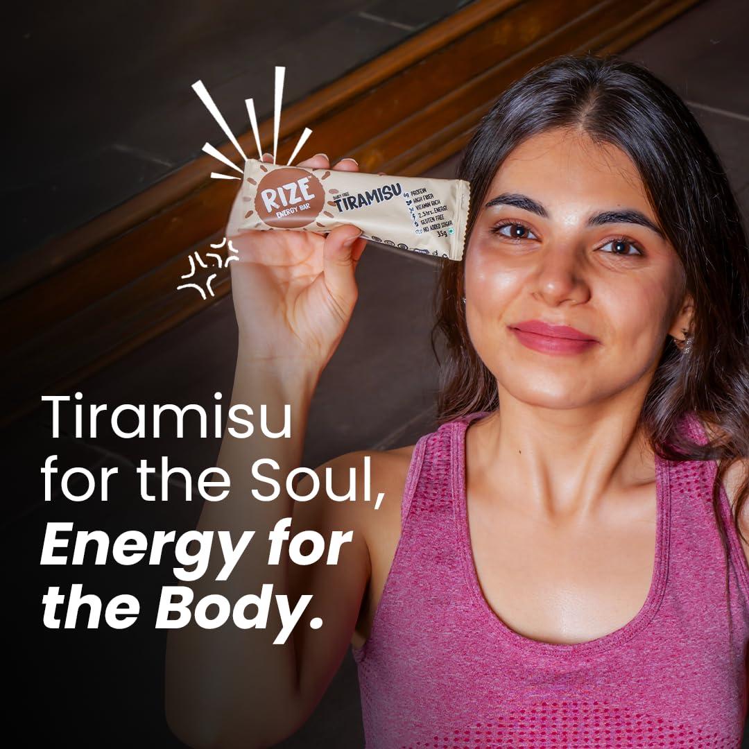 Rize RIZE Energy Bar|As Seen on Shark Tank India| 6g Protein Bar Caffeinated bars for post work out Snack, High Protein Bar with Zero added Sugar, Gluten Free Healthy Snack (Tiramisu-Pack of 6 Energy Bar)