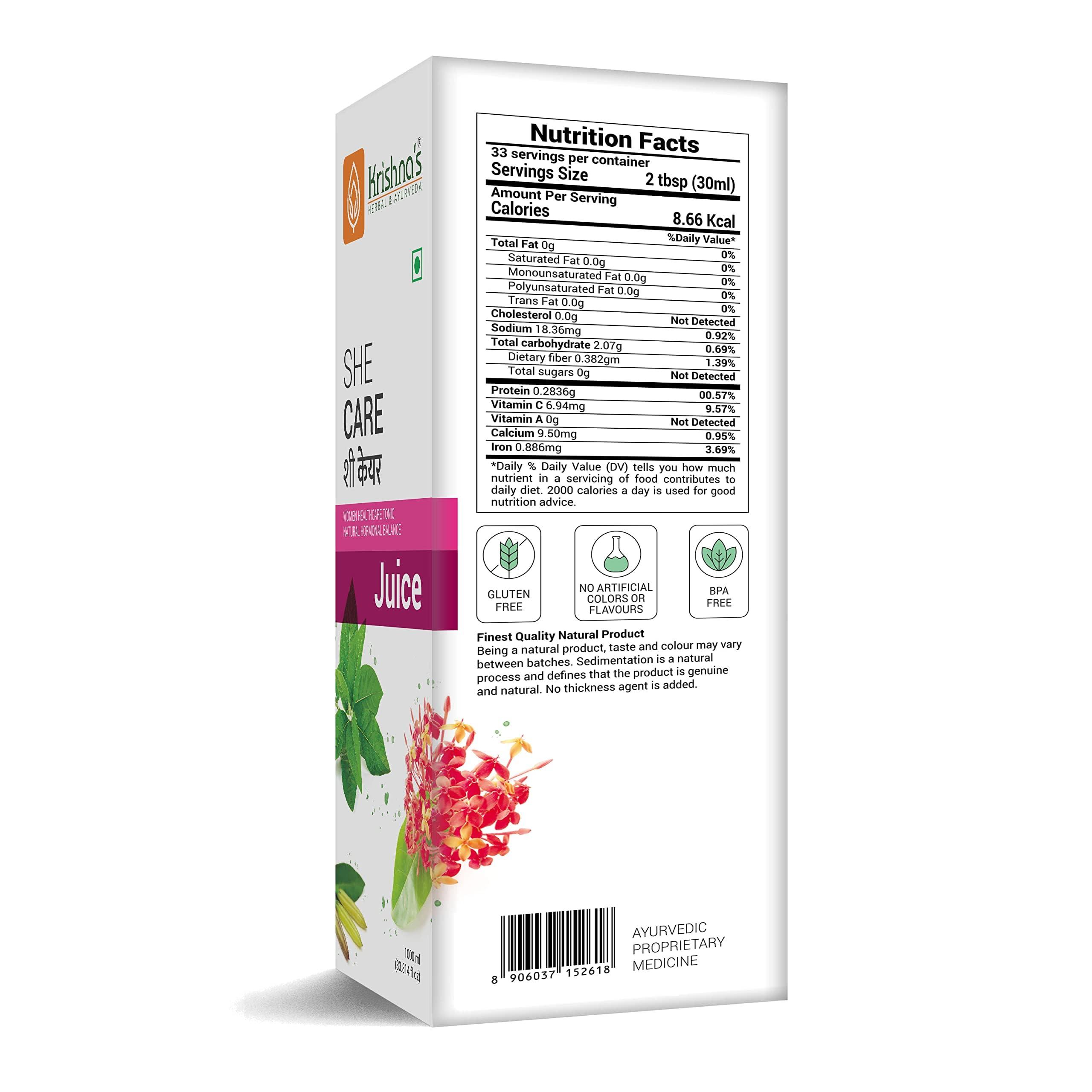 KRISHNA'S HERBAL & AYURVEDA KRISHNA\'S HERBAL & AYURVEDA She Care Juice 1000ml, Herbal Supplement for Hormonal Balance, PCOS, PCOD, Period Pain Relief, Hair and Skin Health | Women Wellness Juice
