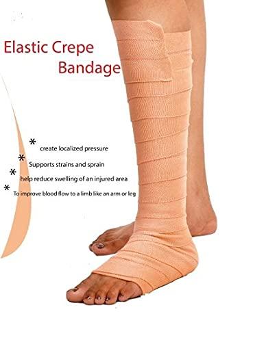 PM Products Elastic Cotton Crepe Bandage Wrap 4meter Stretched Pack of 2 - Durable Compression Bandage Crepe Bandage, Specially Made for Orthopedic and Sports Injury. (8cm x 4meter - Pack of 2)