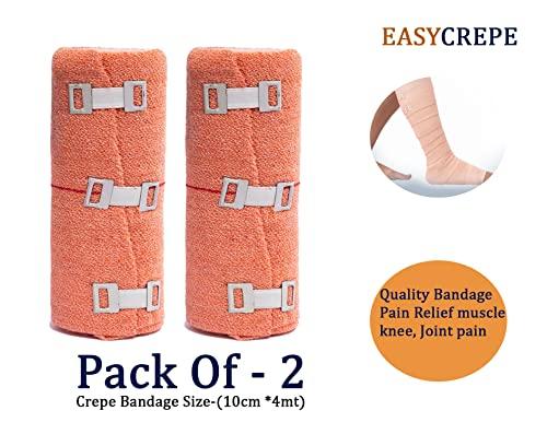 EASYCREPE EASYCREPE Cotton Crepe Bandage for pain Relief | Bandage for knee, leg, wrist, ankle, elbow, hand, foot, finger Pain Support | Crepe Bandage (10cm X 4m- Pack of- 2) | Garam Patti Crepe Bandage