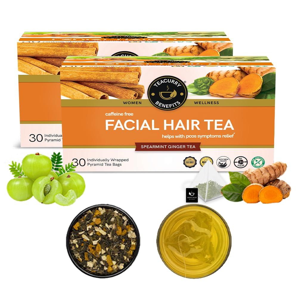 TEACURRY TEACURRY Facial Hair Tea (2 Month Pack | 60 Pyramid Tea Bags) - Helps with Facial Hair Removal and Unwanted Hair Removal