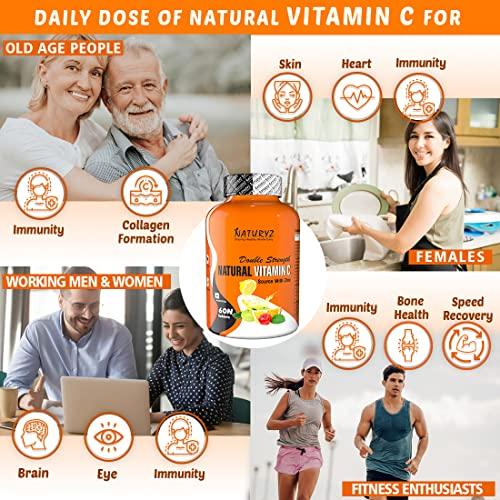 Naturyz Naturyz Double Strength Natural Vitamin C & Zinc Supplement with Amla, Acerola Cherry, Citrus Bioflavonoids rich in Antioxidants for Immunity Support & Skincare pack of 2 (120 Vegetarian tablets)