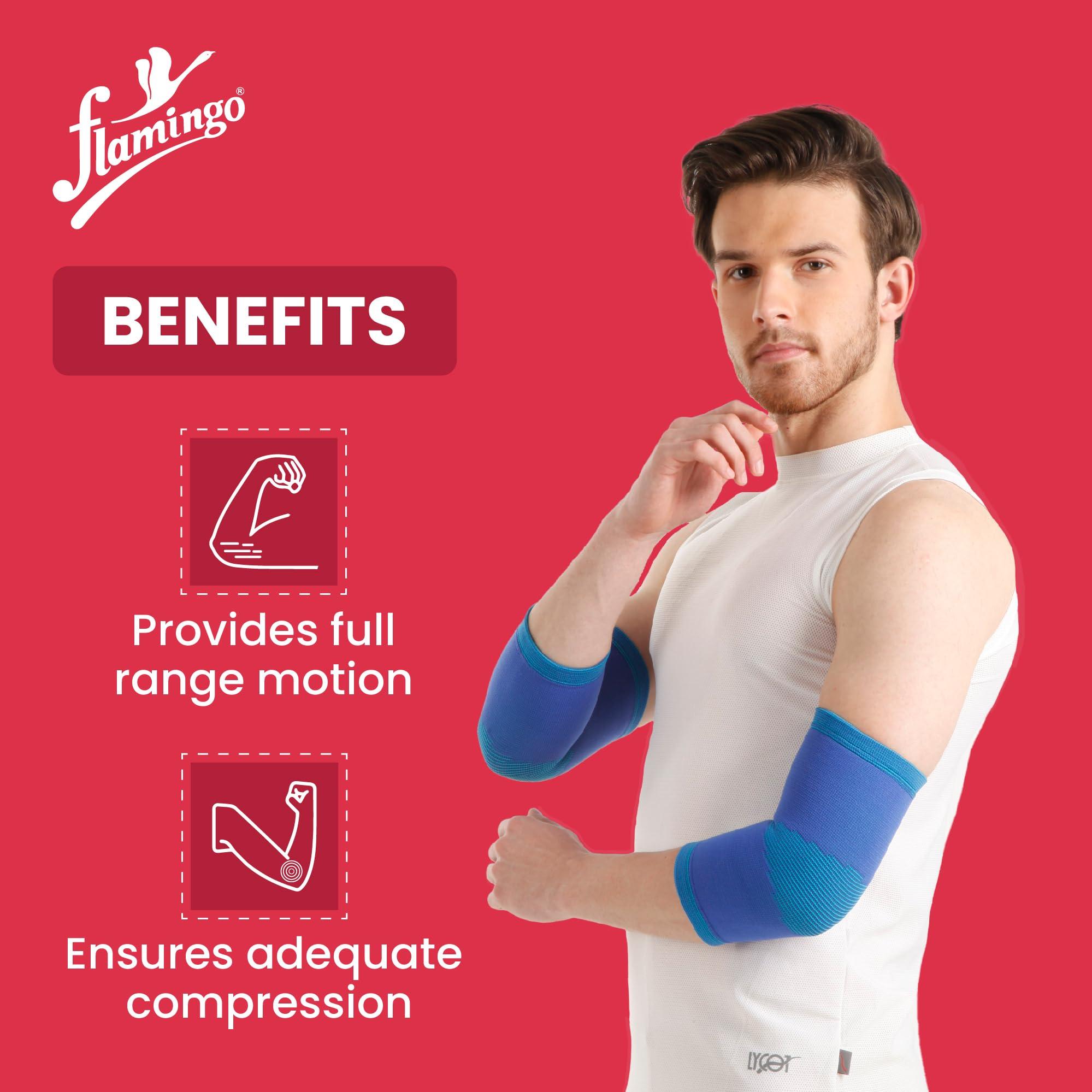 Flamingo Flamingo Premium Elbow Support Regular for gym,Pain Relief, Tennis, Volleyball, Cricket | Elbow Compression Sleeves for Men & Women (Pair) | Color-Blue | Size-XL