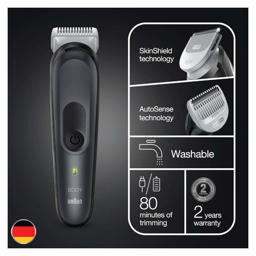 Braun Braun Body Groomer 3 for Men from Gillette, BG3340, Manscaping Tool, SkinShield Technology, Sensitive Comb, Lifetime Sharp Metal Blade, Body Groomer for Men, Gray/Black
