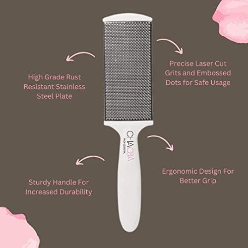 CHAOBA Professional CHOBA Dual Sided Foot Scrubber, Filer with Steel and Emery Pad Hard n Dead Skin Callus Remover, Pedicure Foot Scraper for Men n Women_White Color
