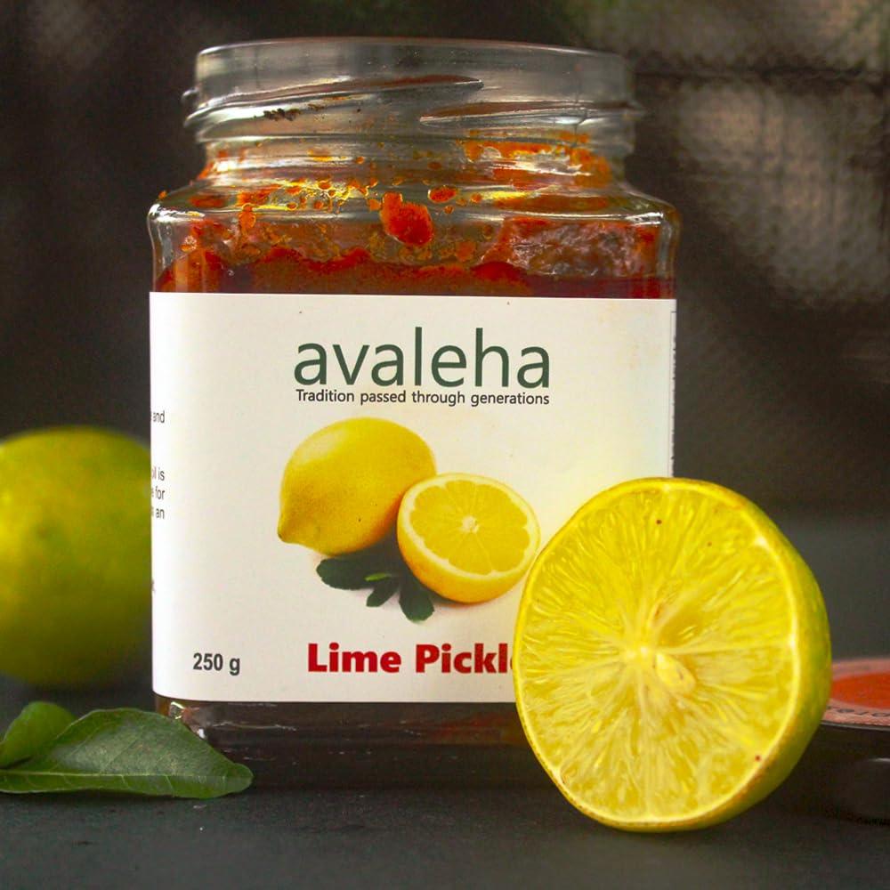AVADATA ORGANICS - The healthy way of life Avadata Organics Avaleha Lime Pickle -250 gm Authentic Kerala Style Achar |Traditional South Indian Taste | Homemade Nimbu Achar | Tangy and Spicy | No Preservatives and colors