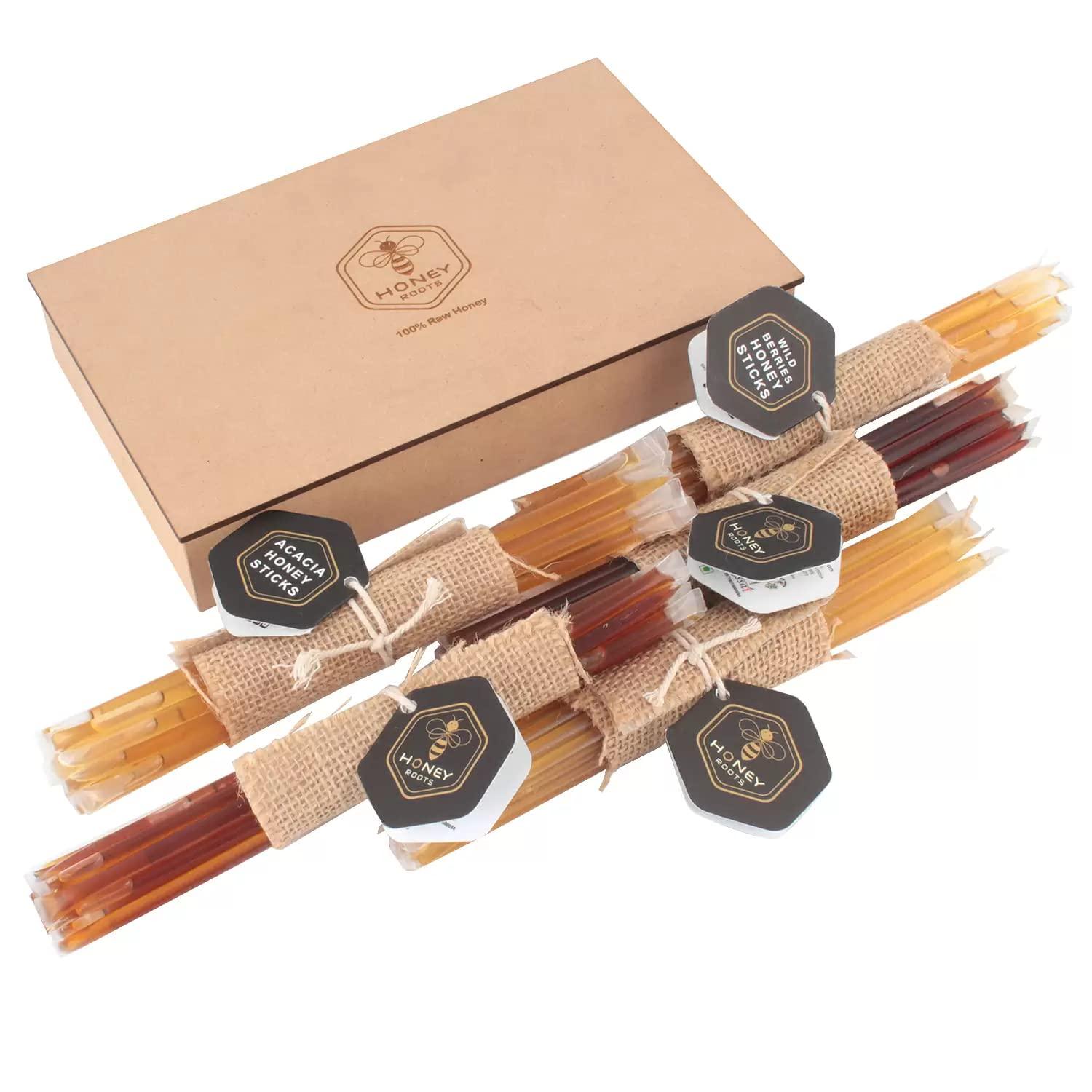 HRHONEYROOTS Honey Roots Organic Raw Honey Sticks - Pure, Natural, and Additive-Free - 5-Pack Combo Gift Box