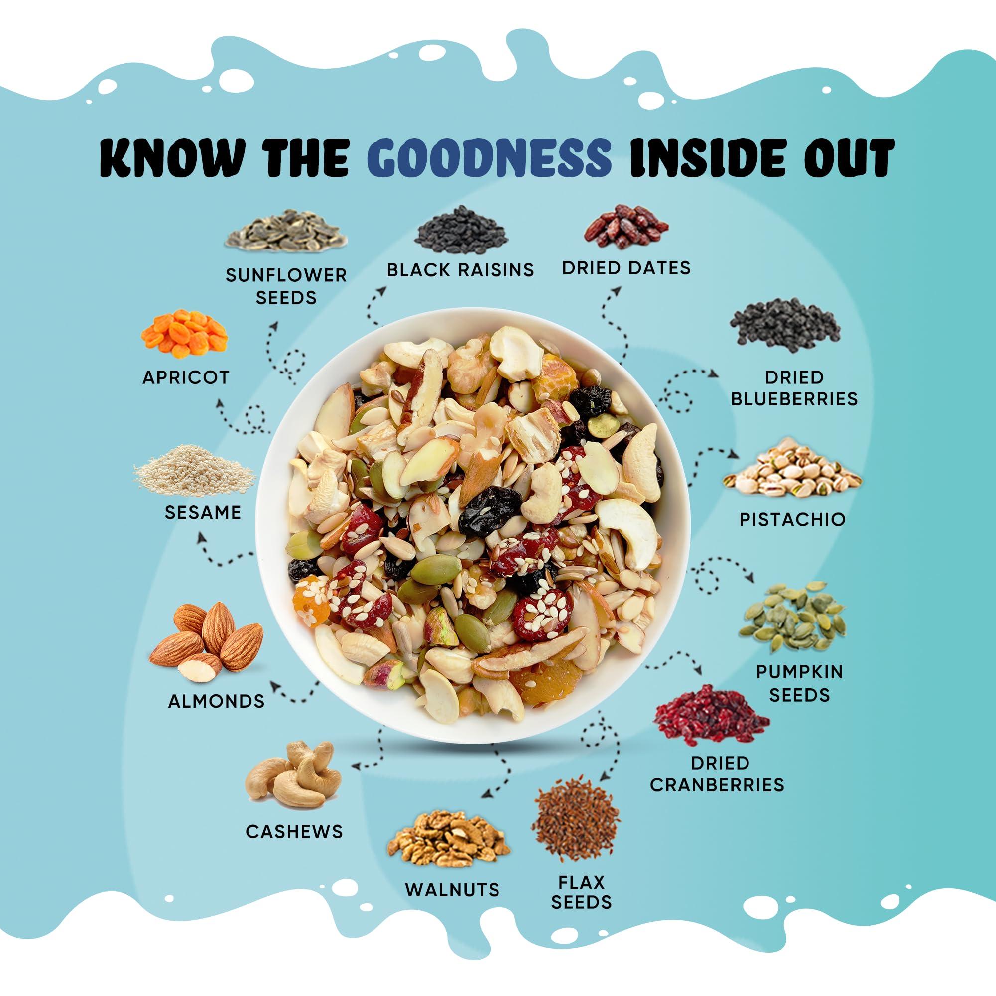 True Elements Daily Trail Mix 250g by True Elements - 15 in 1 Dry Fruits Mix | Mixed Nuts | Mixed Nuts and Dry Fruits | High in Protein