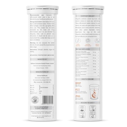 Zingavita Zingavita Himalayan Shilajit Original (750mg) Effervescent Tablets, With Ashwagandha, Gokshura & Safed Musli for Strength, Performance & Muscle recovery, Cardamom Flavour | Ayush Approved | Pack of 1